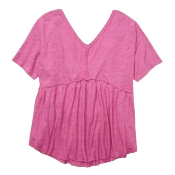 American Eagle Women's Oversized V-Neck Tee Magenta Tie Back Raw Seams S - Picture 11 of 12